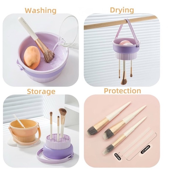 NEW 3 in 1 Silicone Makeup Brush Cleaner Organizer Bowl With Mat Color: Lt Pink - Picture 3 of 6